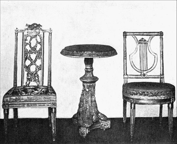 Figure 78. CHAIRS AND TABLE OF LOUIS XVI STYLE.